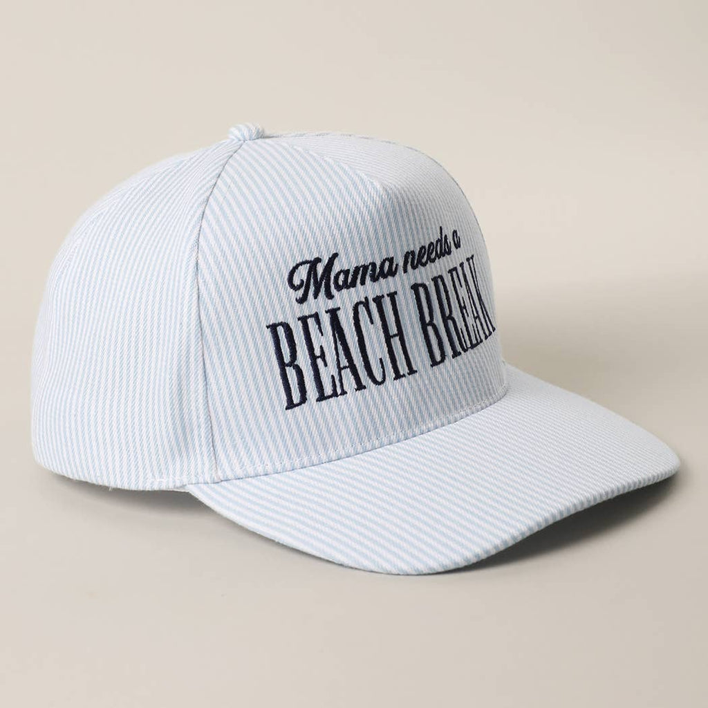 MAMA NEEDS A BEACH BREAK Embroidered StripedTrucker Hat