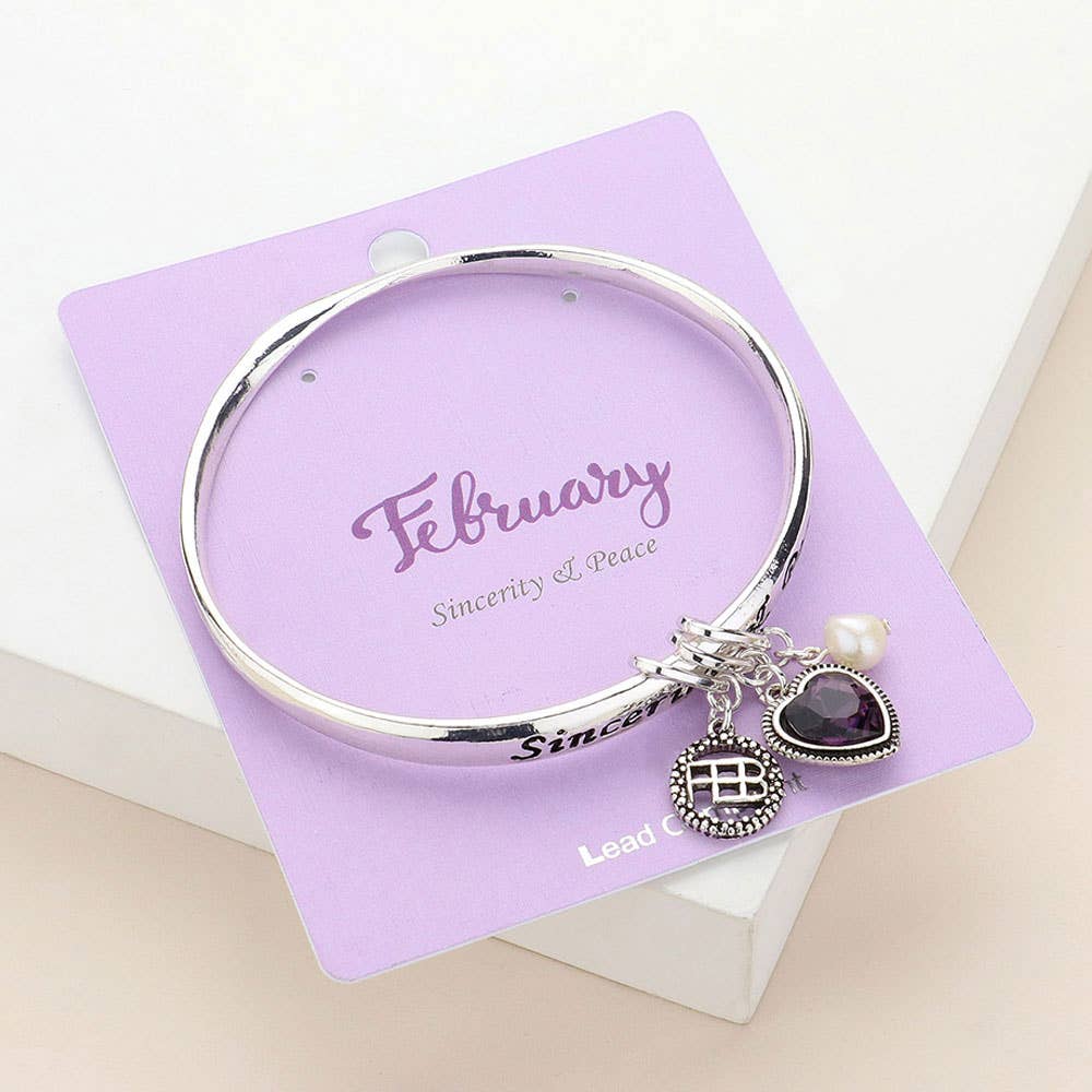 Heart Birthday Stone Charm Dangle Bracelet
