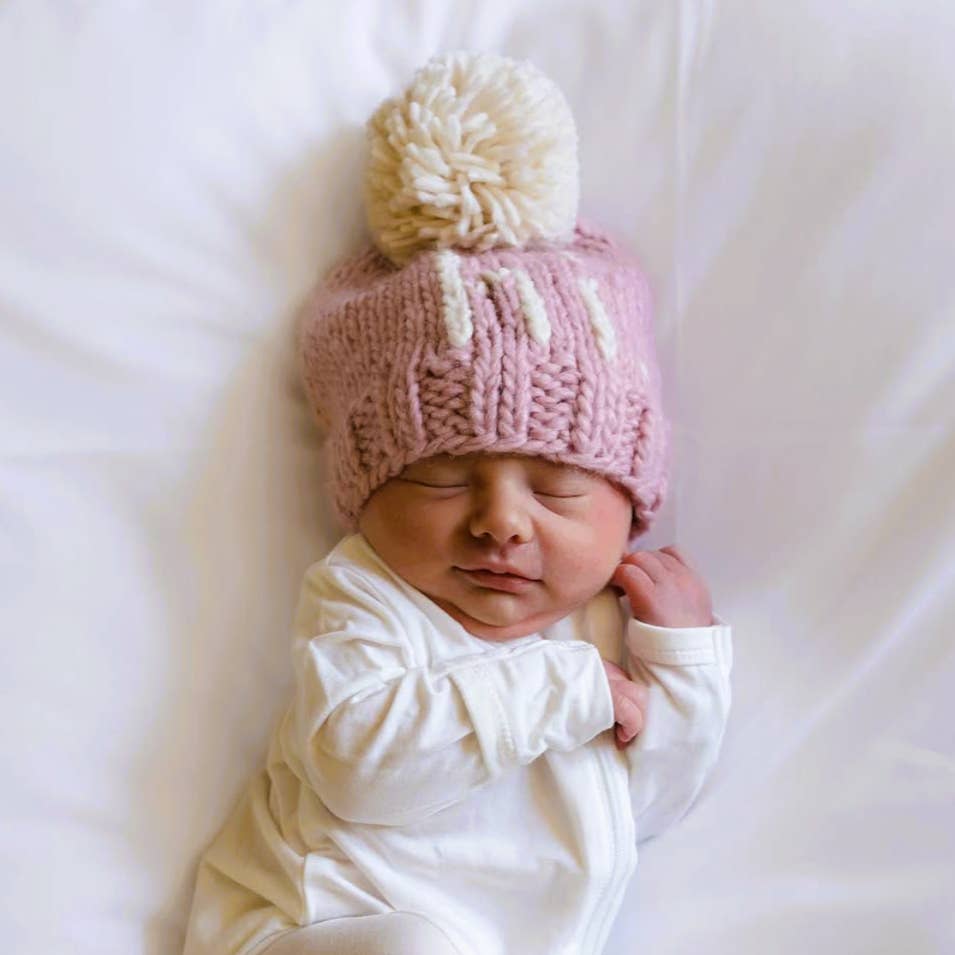 "Hi" Rosy Hand Knit Beanie Hat Baby & Kids