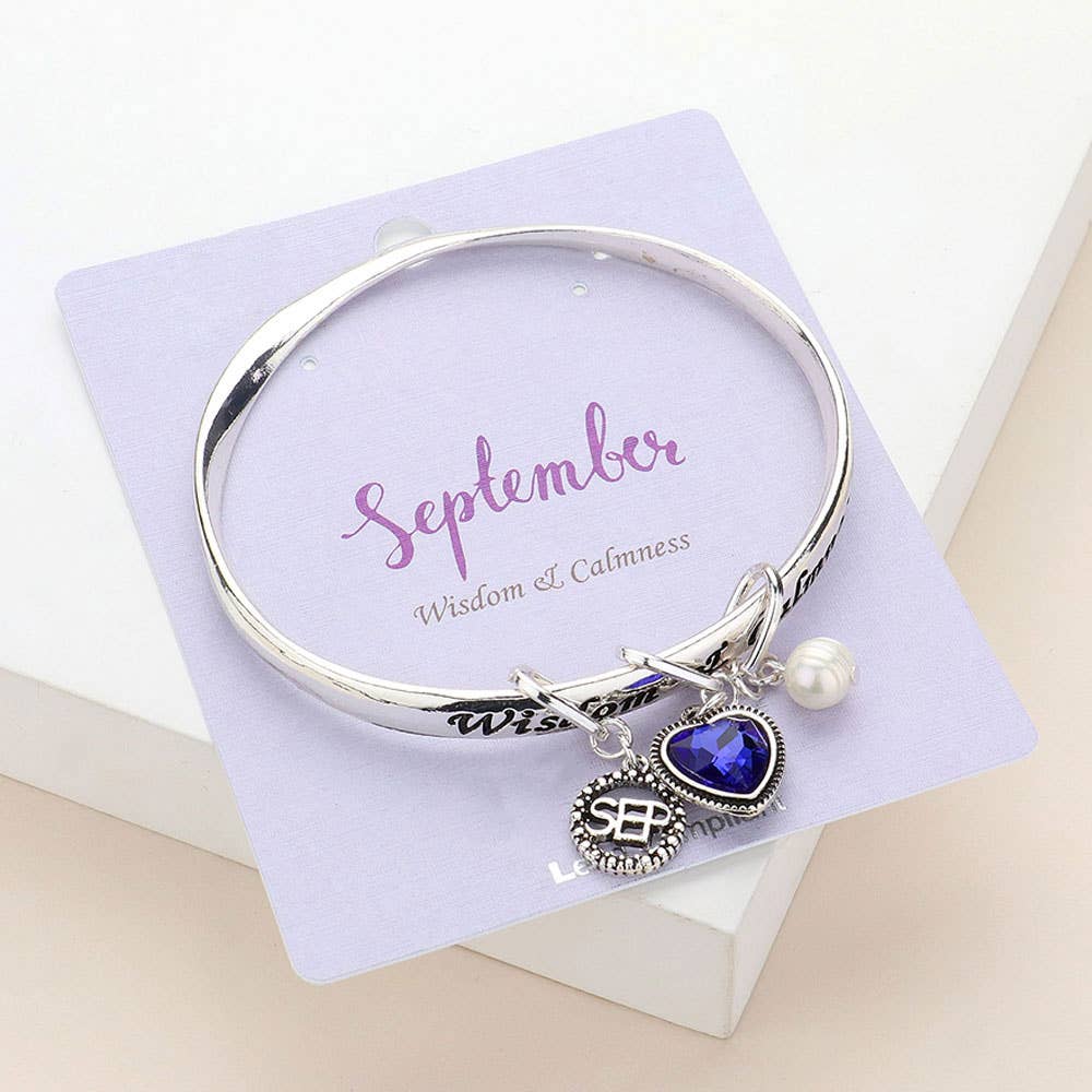 Heart Birthday Stone Charm Dangle Bracelet