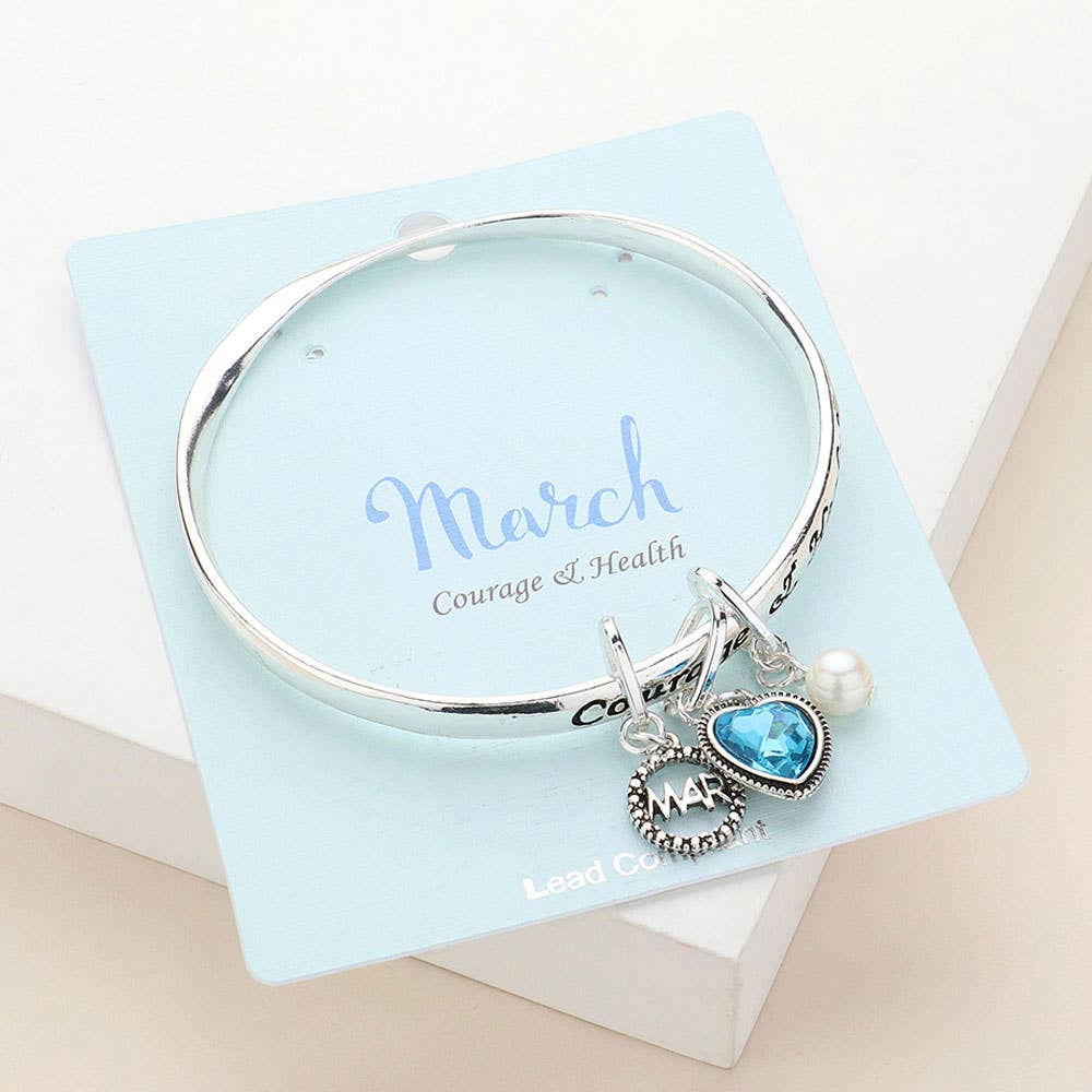 Heart Birthday Stone Charm Dangle Bracelet