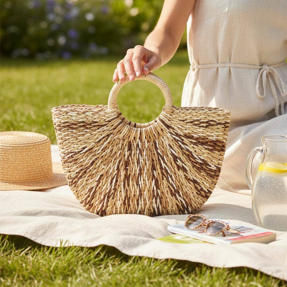 Round Top Handle Woven Crossbody Bag