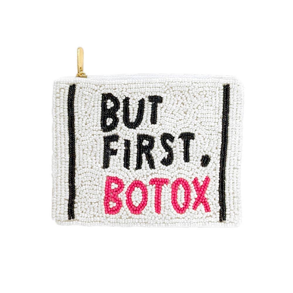 BUT FIRST BOTOX Message Seed Beaded Mini Pouch Bag