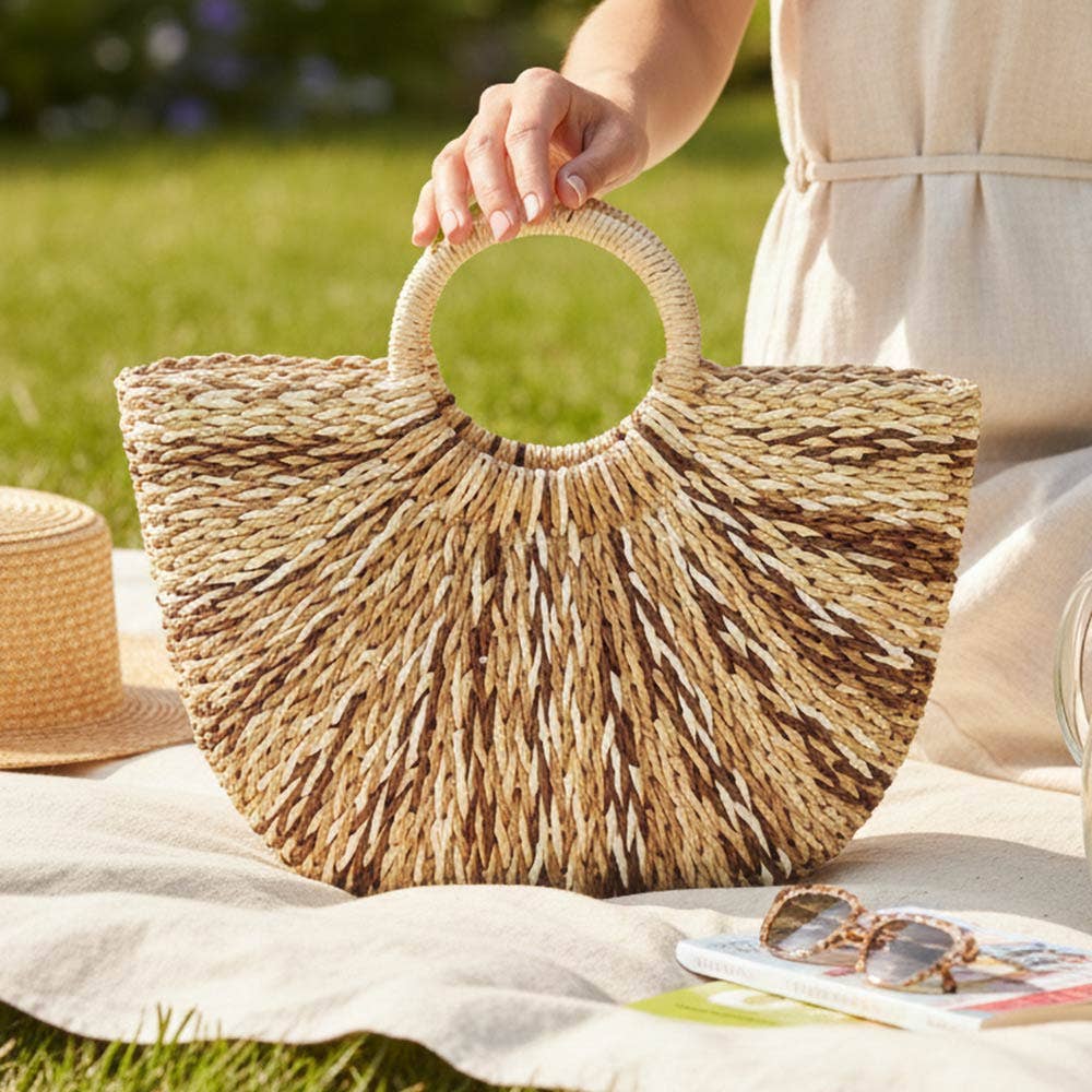 Round Top Handle Woven Crossbody Bag
