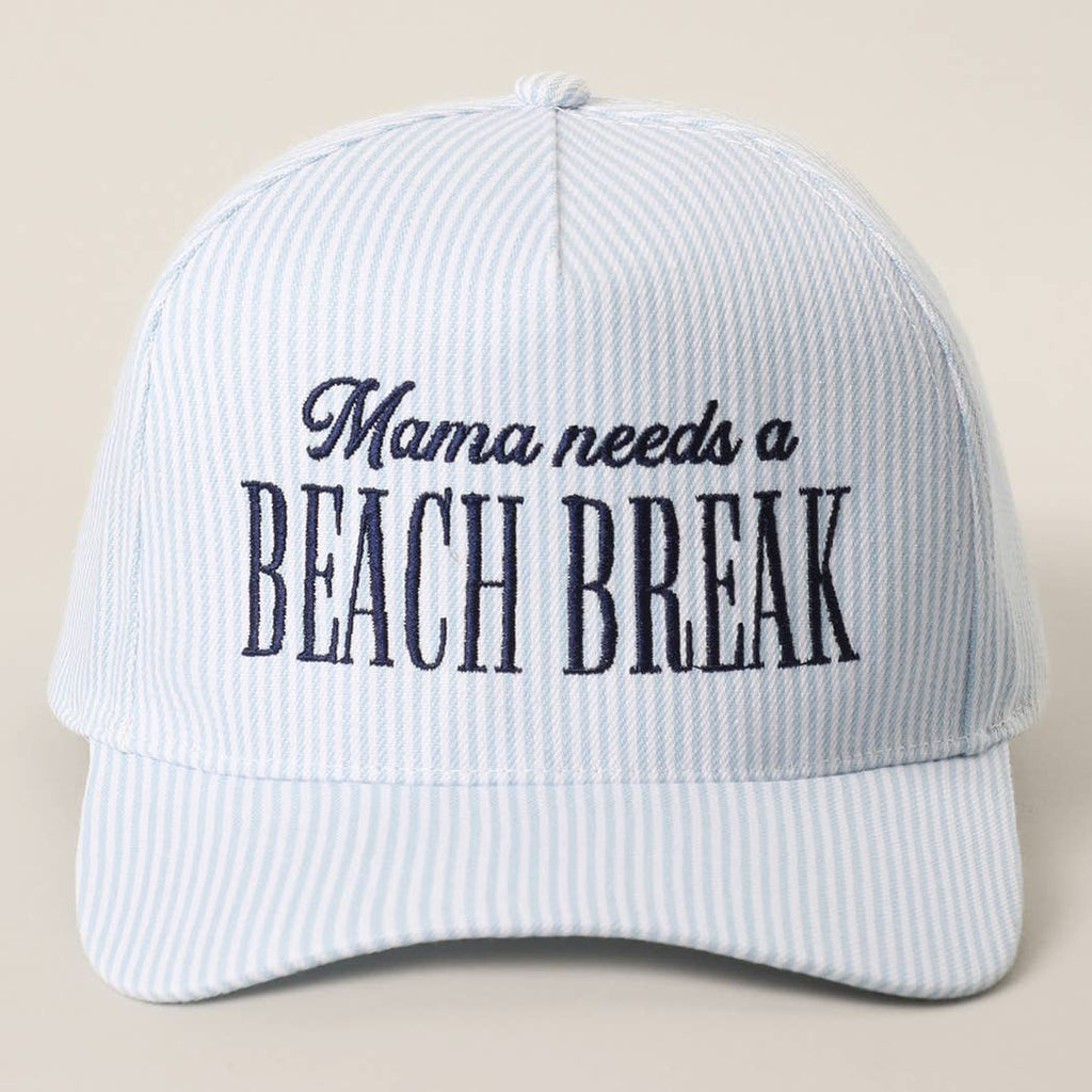 MAMA NEEDS A BEACH BREAK Embroidered StripedTrucker Hat