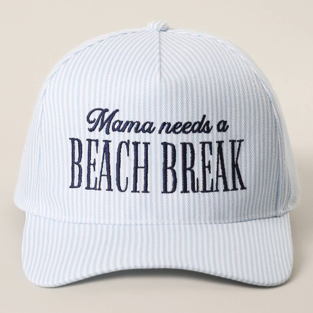 MAMA NEEDS A BEACH BREAK Embroidered StripedTrucker Hat