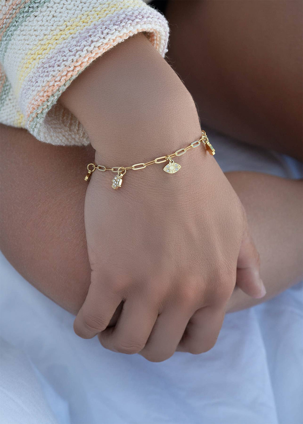 Evil Eye Paperclip Chain Charm Bracelet