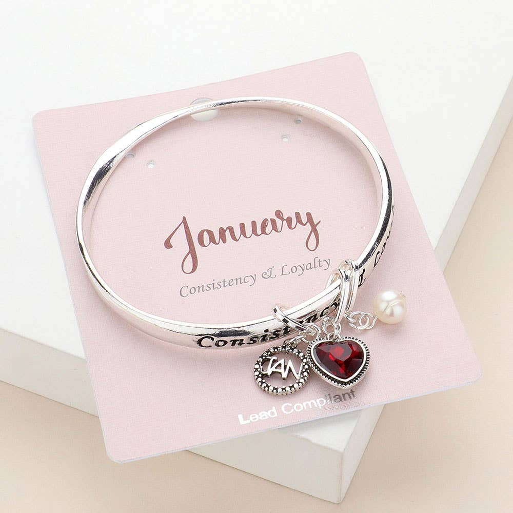 Heart Birthday Stone Charm Dangle Bracelet