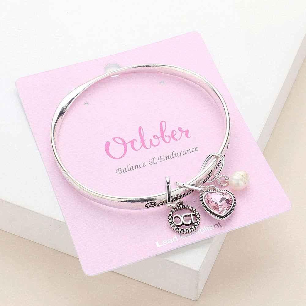 Heart Birthday Stone Charm Dangle Bracelet