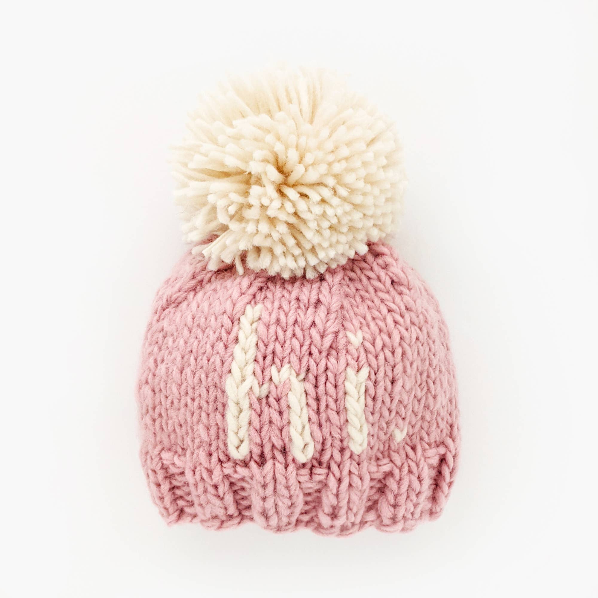 "Hi" Rosy Hand Knit Beanie Hat Baby & Kids