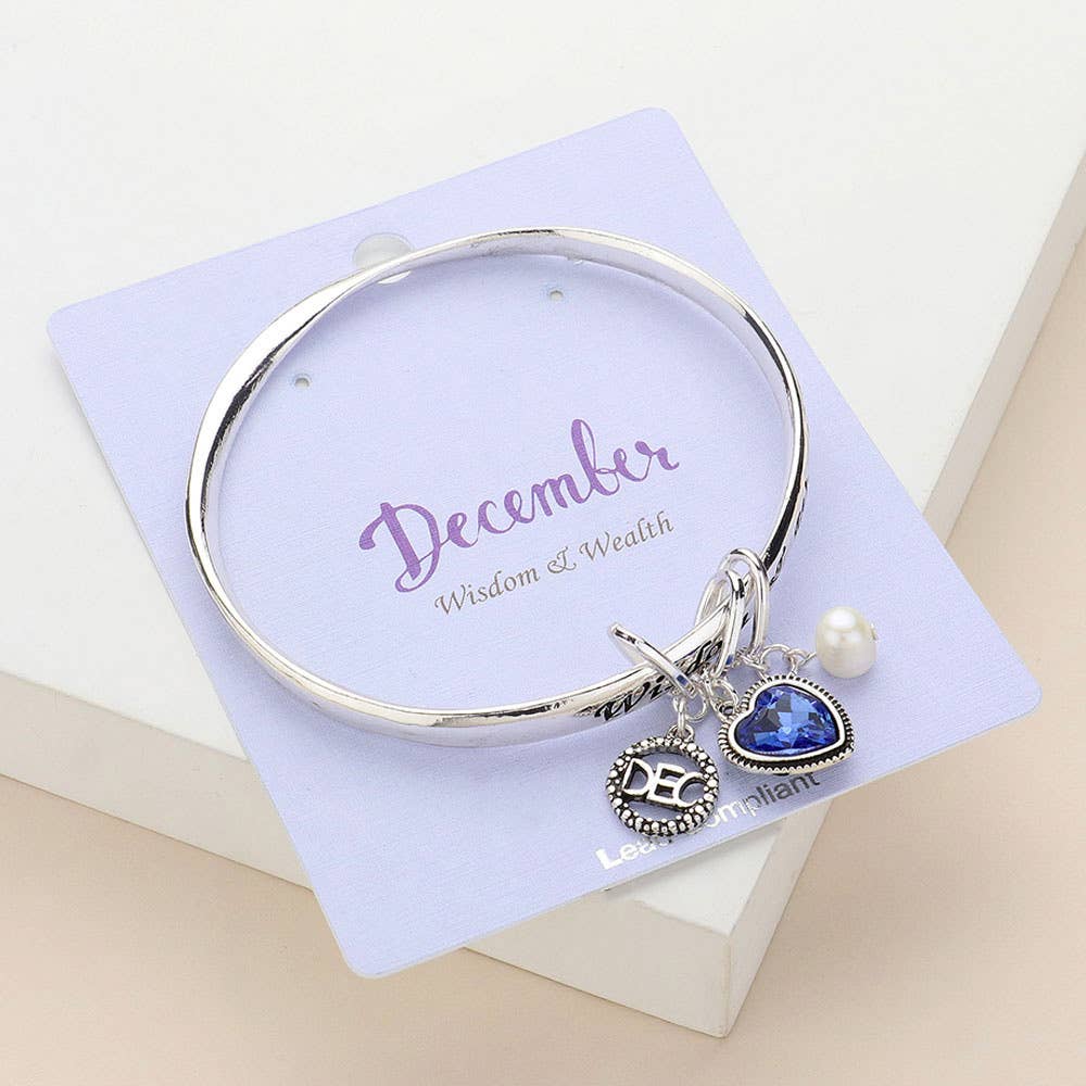 Heart Birthday Stone Charm Dangle Bracelet