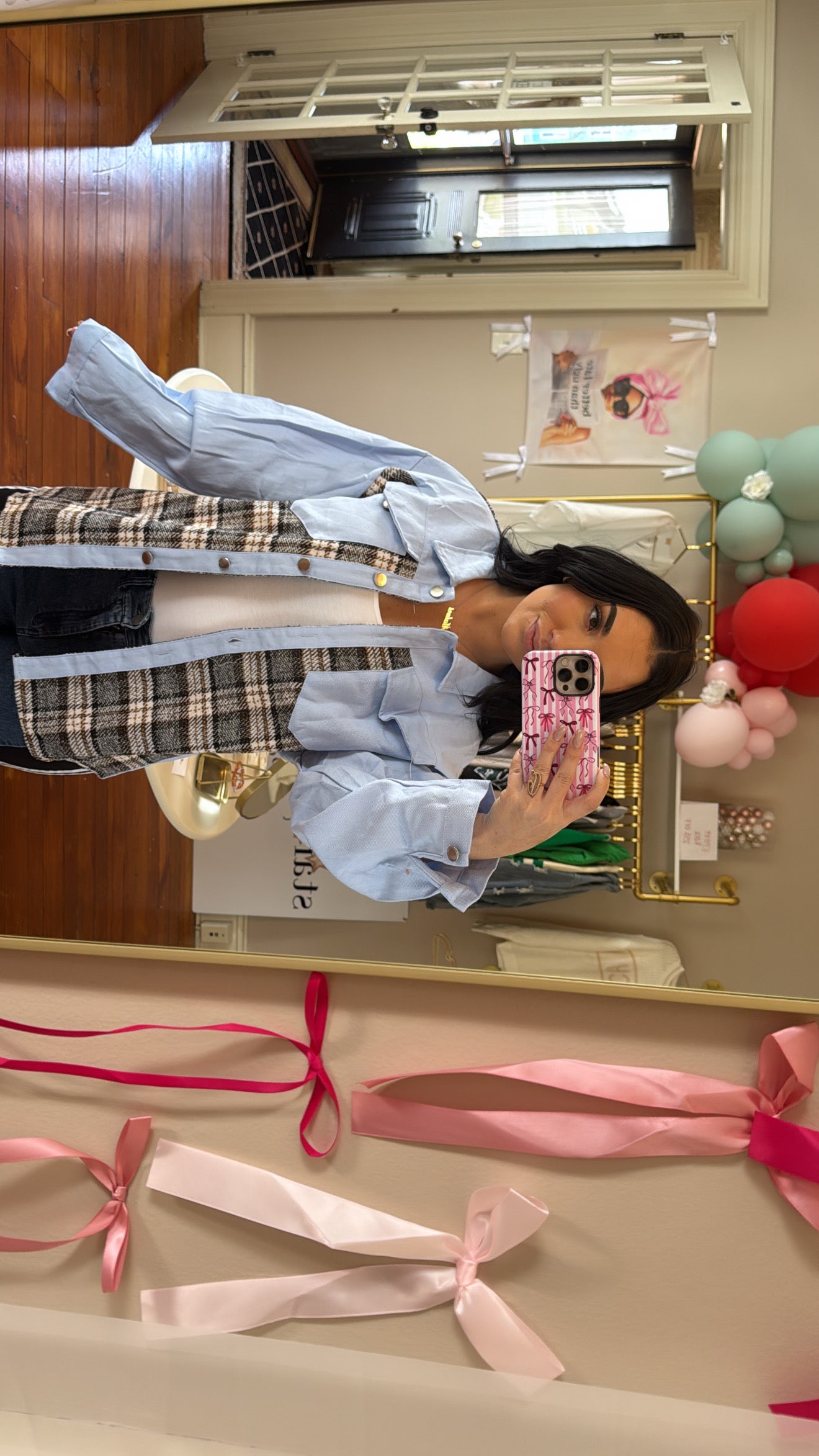 Plaid Patchwork Denim Shacket