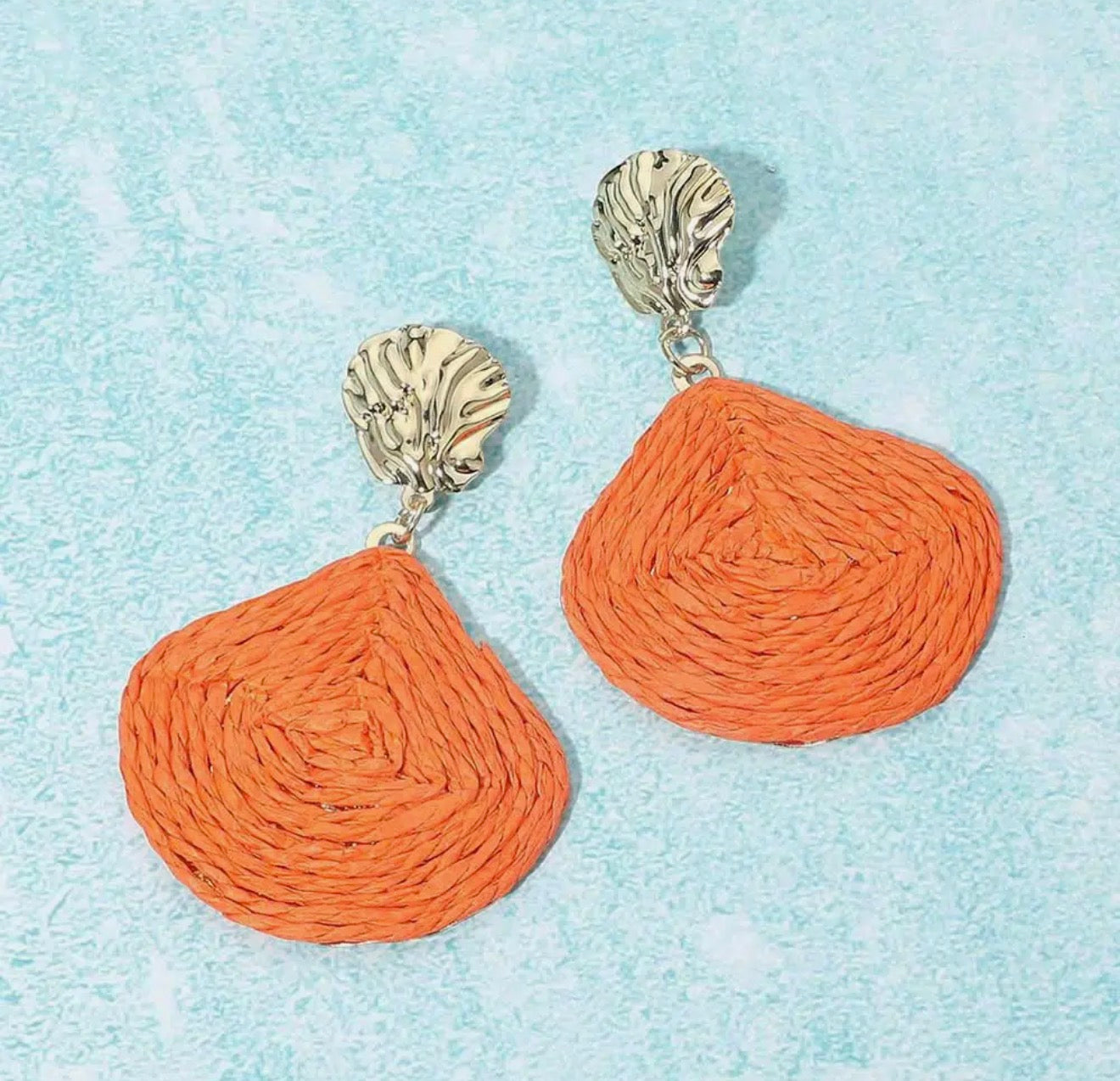 Raffia Wrapped Shell Drop Statement Earrings