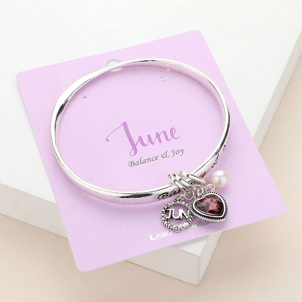 Heart Birthday Stone Charm Dangle Bracelet