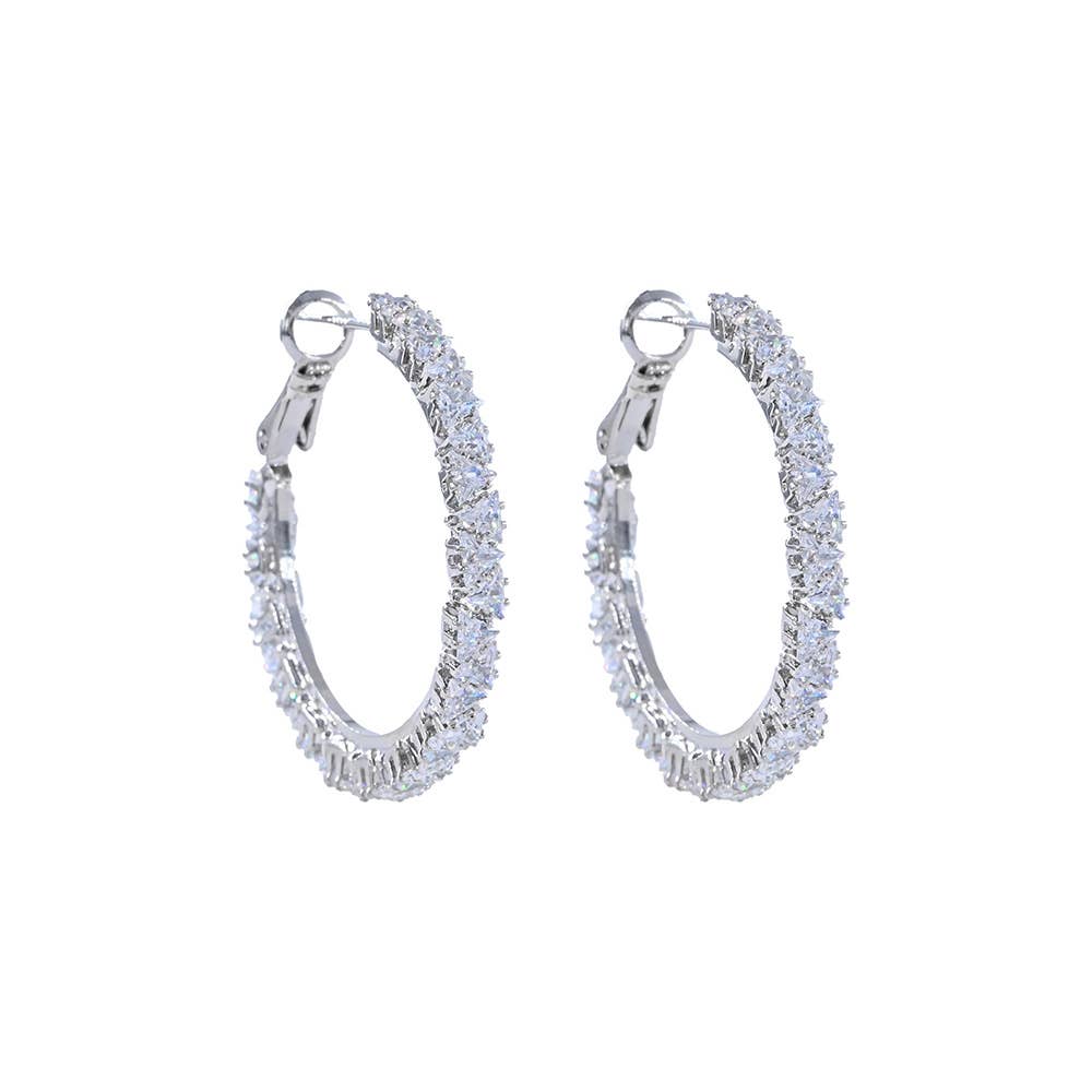Gold Dipped Triangle CZ Stone Cluster Around Hoop Earrings
