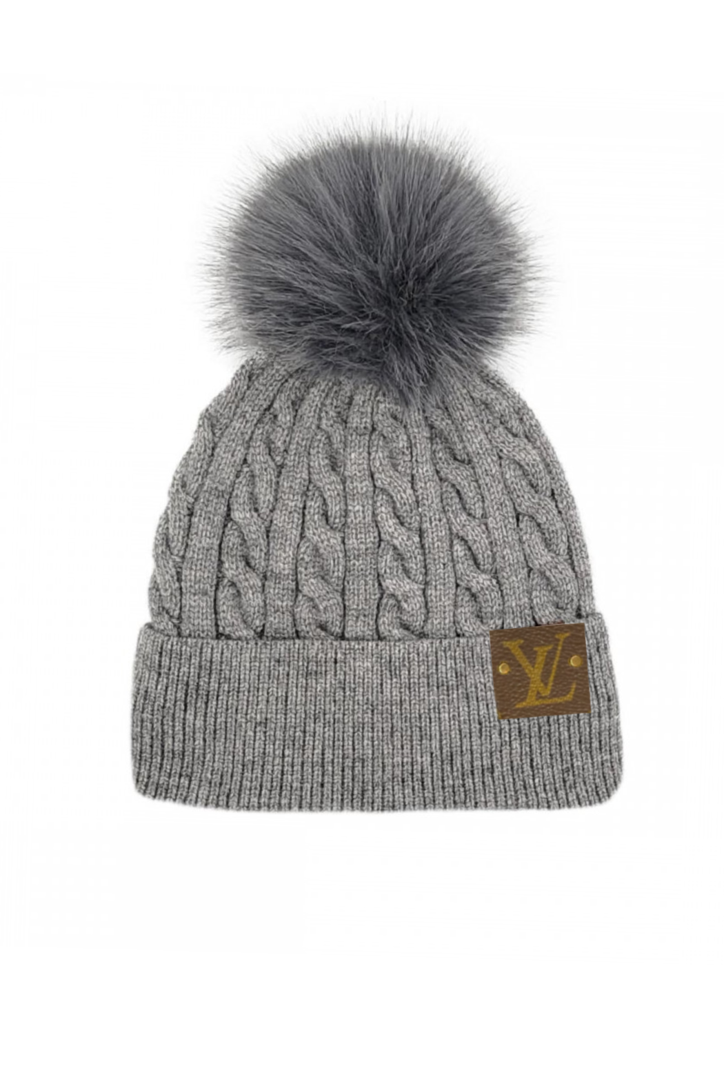 LV Cable Knit Pom Beanie