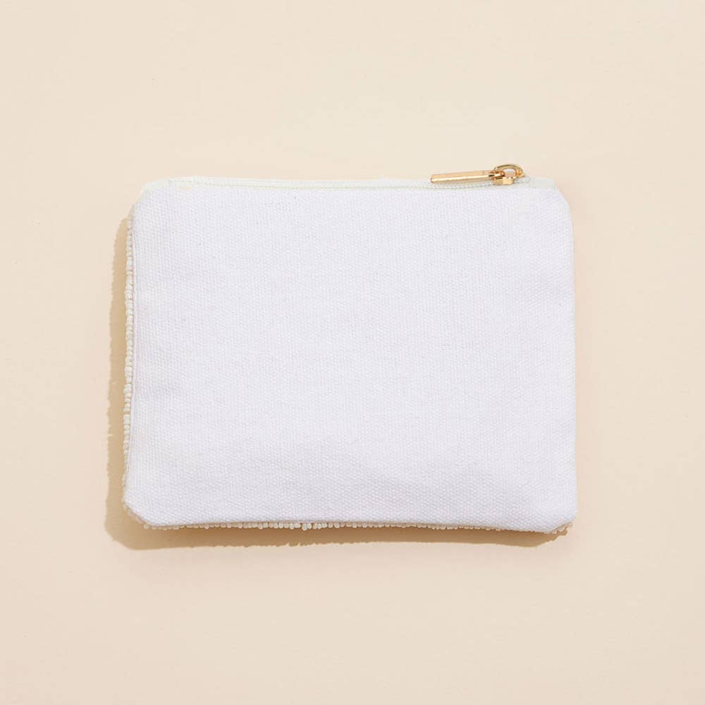 BUT FIRST BOTOX Message Seed Beaded Mini Pouch Bag