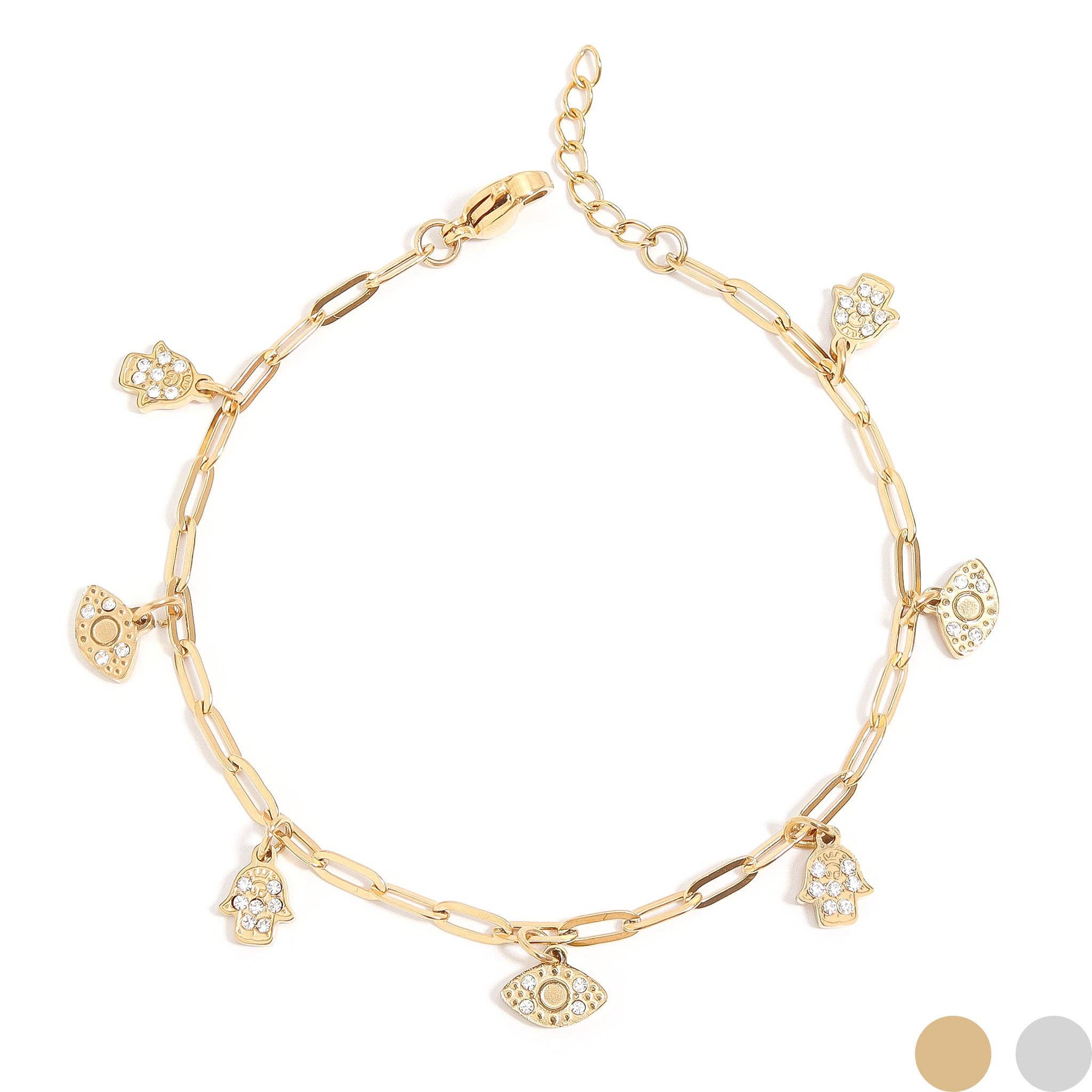 Evil Eye Paperclip Chain Charm Bracelet