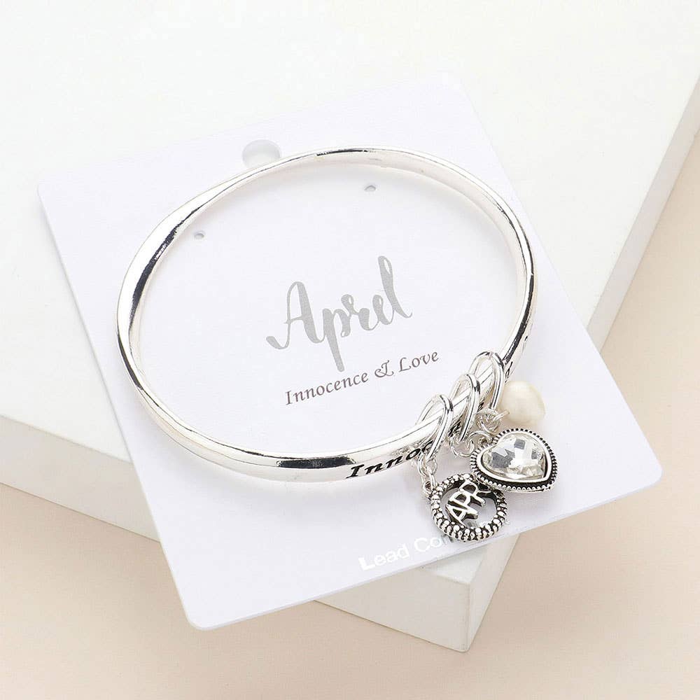 Heart Birthday Stone Charm Dangle Bracelet