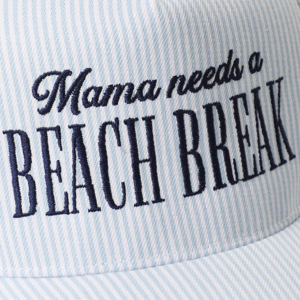 MAMA NEEDS A BEACH BREAK Embroidered StripedTrucker Hat