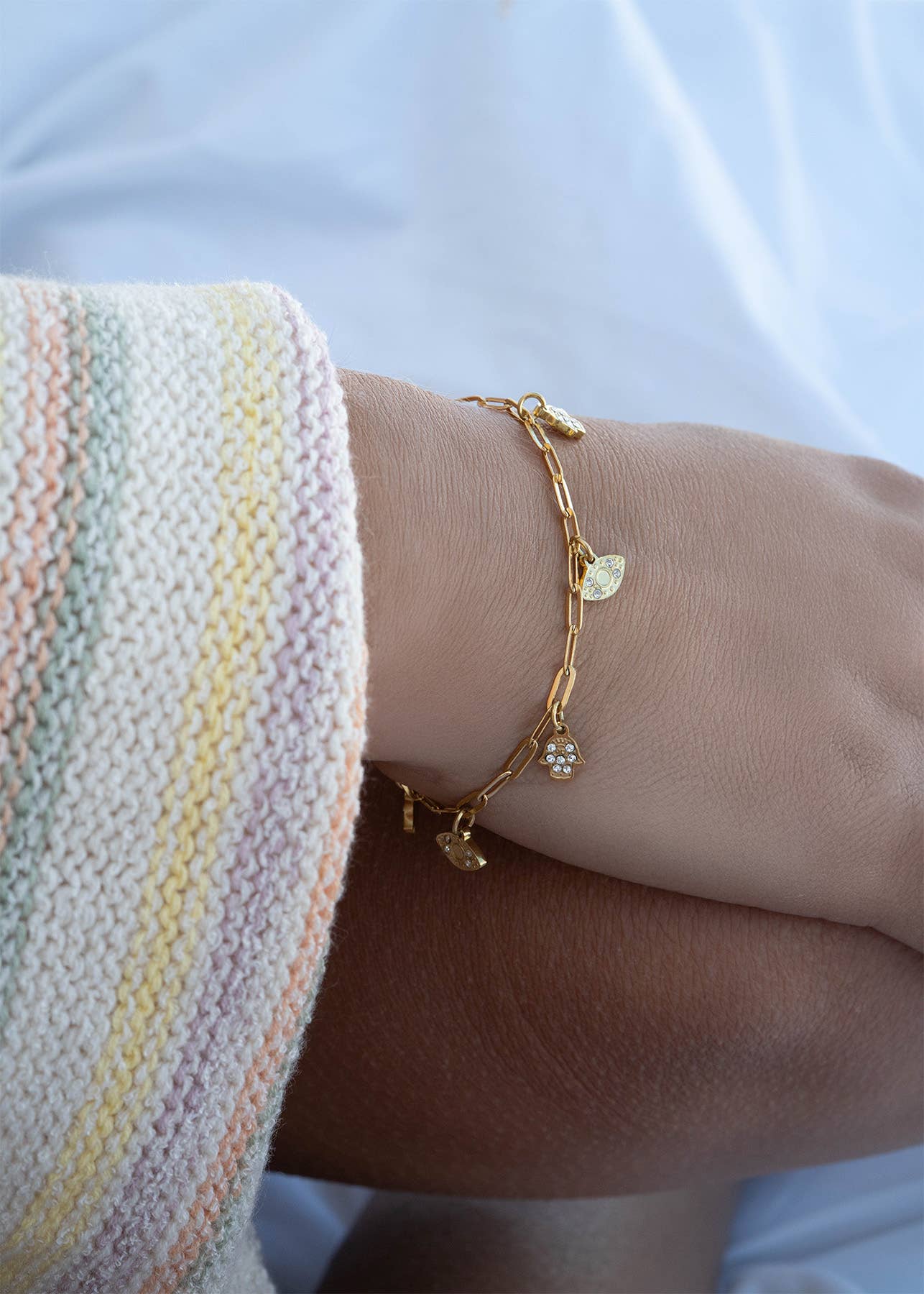 Evil Eye Paperclip Chain Charm Bracelet