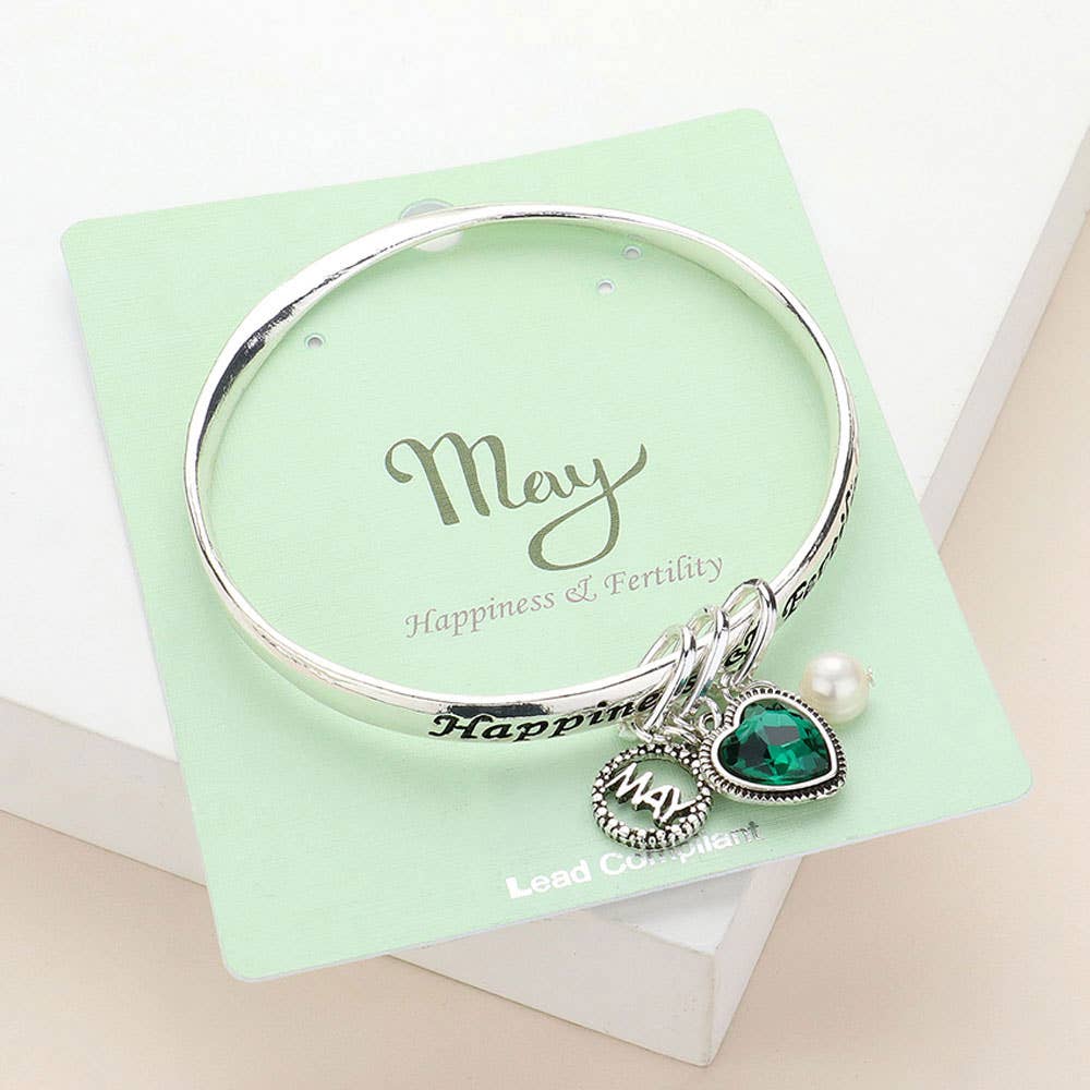 Heart Birthday Stone Charm Dangle Bracelet