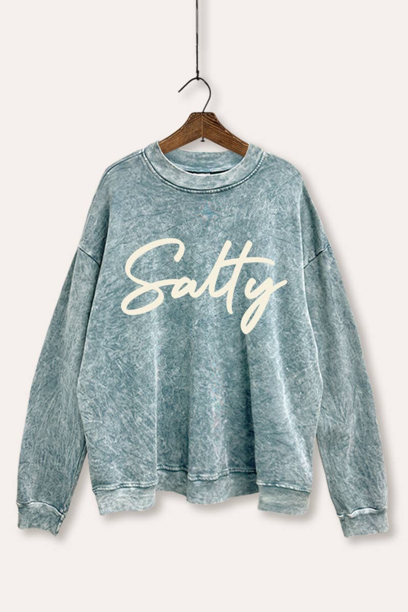Vintage Sweatshirt Salty Coastal Graphic Mineral Wash