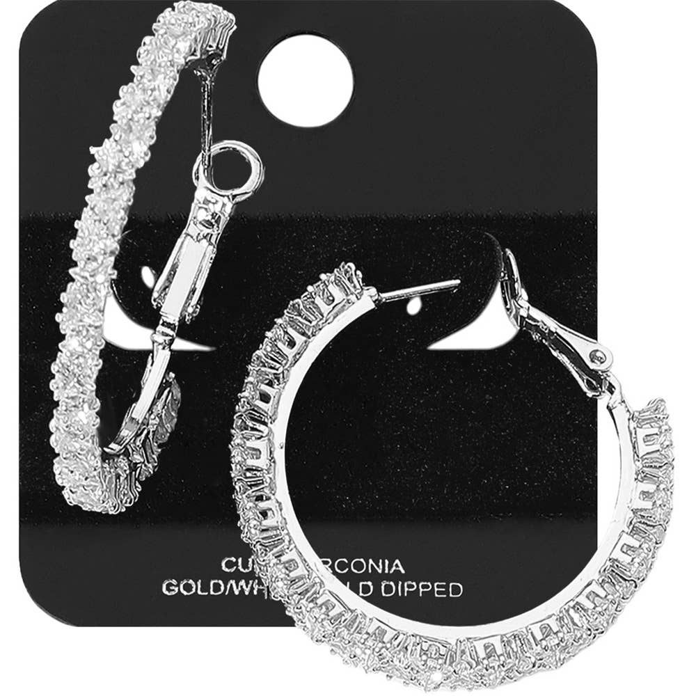 Gold Dipped Triangle CZ Stone Cluster Around Hoop Earrings