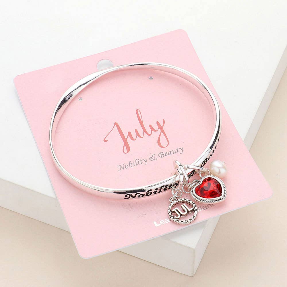 Heart Birthday Stone Charm Dangle Bracelet
