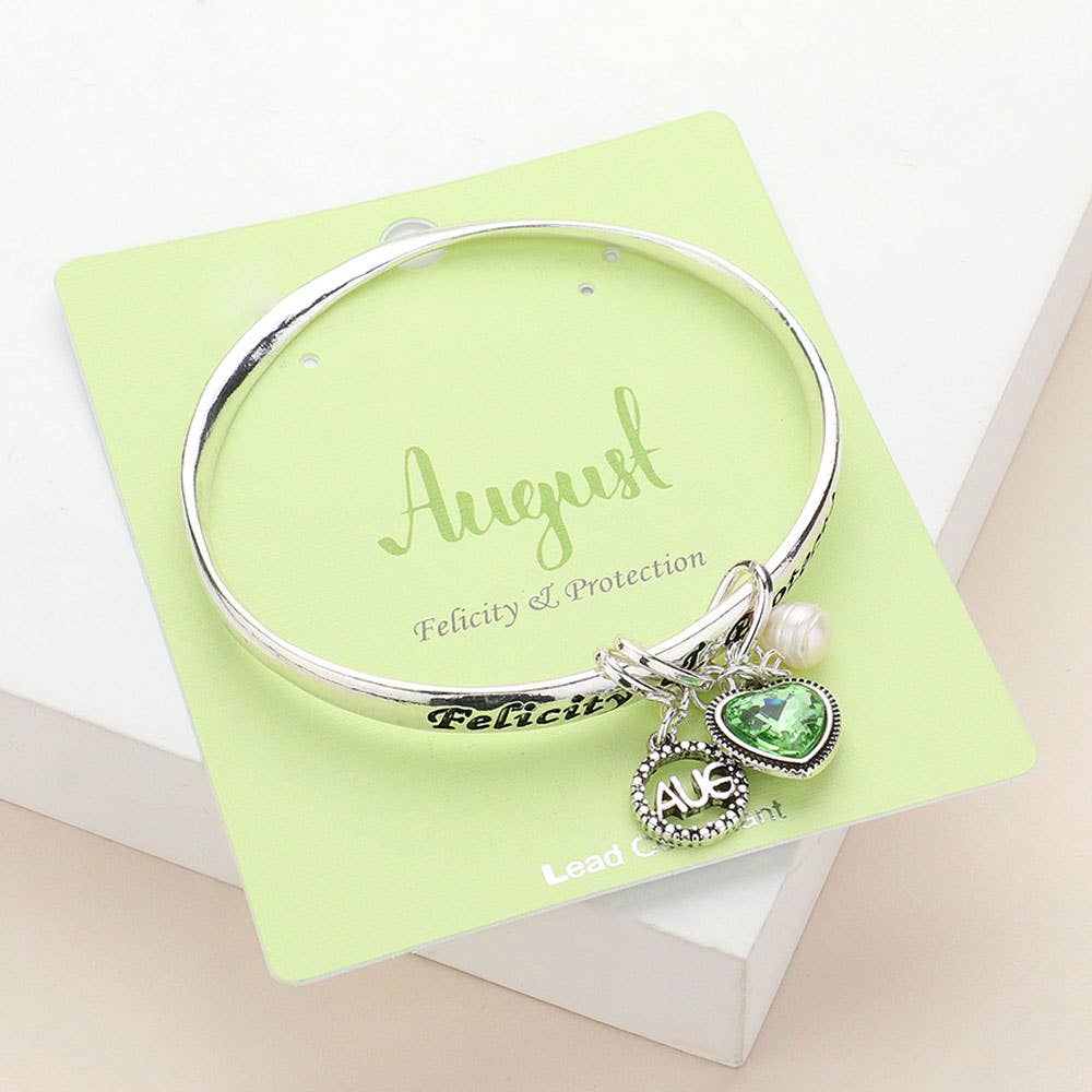 Heart Birthday Stone Charm Dangle Bracelet