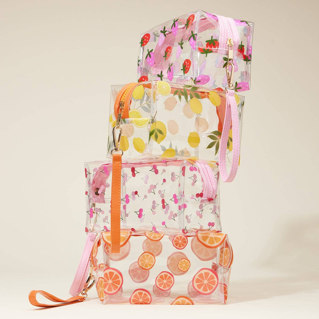 Clear Fruit-Printed Cosmetic Bags