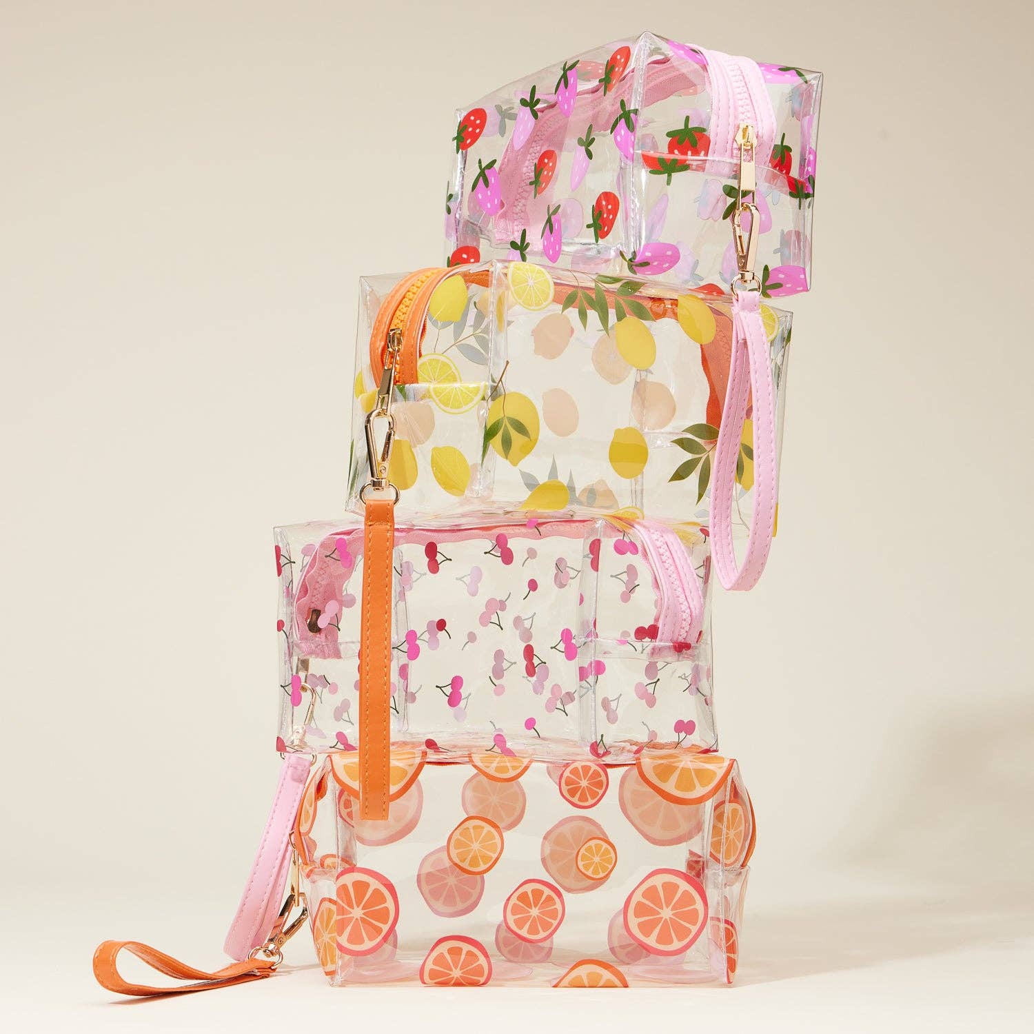 Clear Fruit-Printed Cosmetic Bags