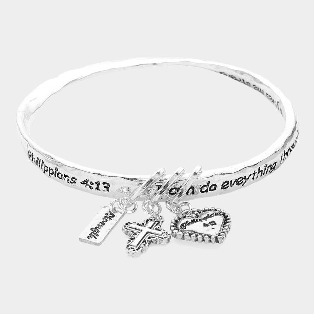 Philippians 4:13 Religious Message Metal Bangle Bracelets